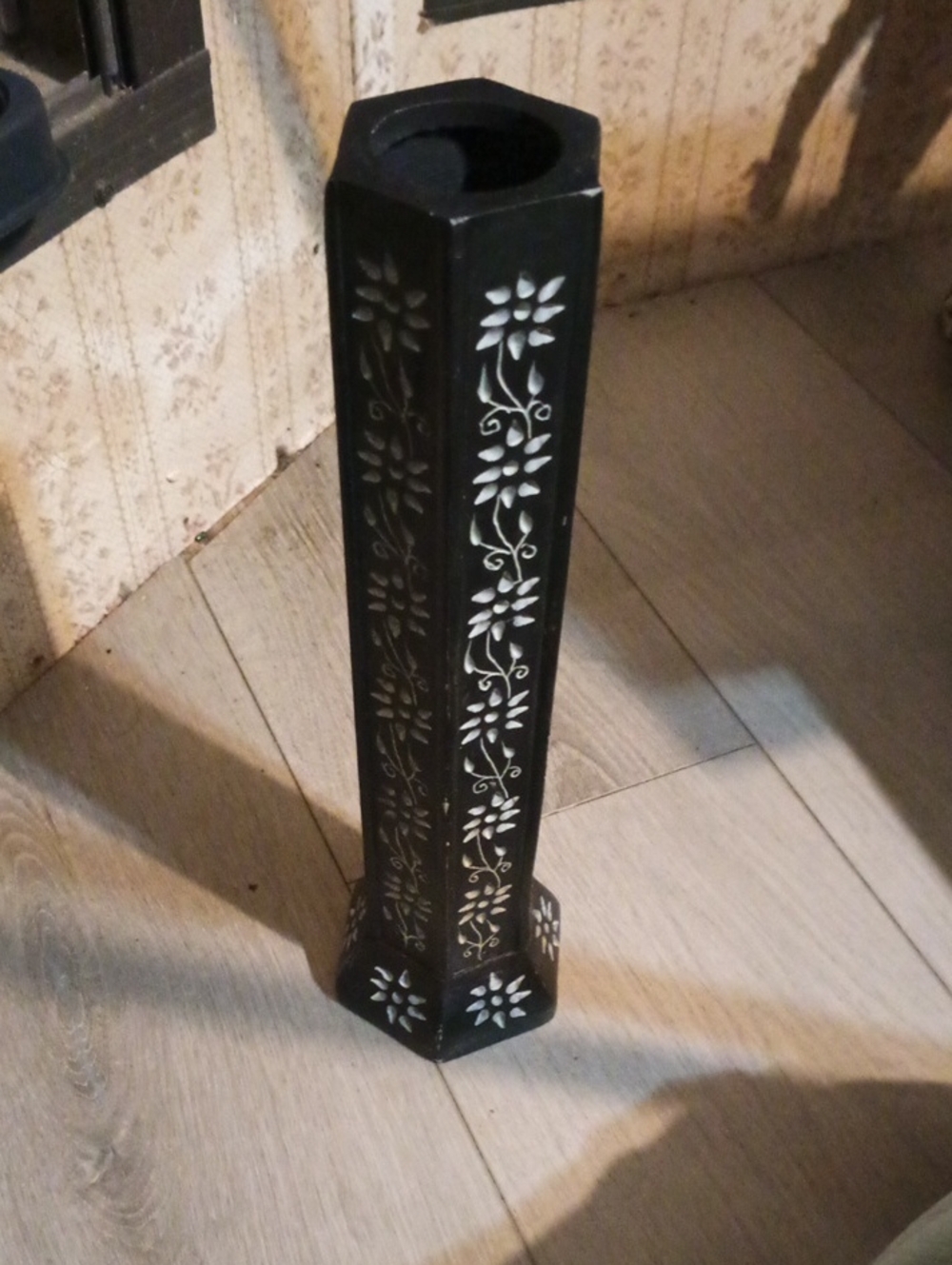 Black Floral Carved Wooden Umbrella Stand - Home Accents